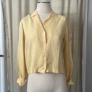 AS-IS 1940’s Forties Butter Yellow Silk Collared Blouse French Cuffs Button Up
